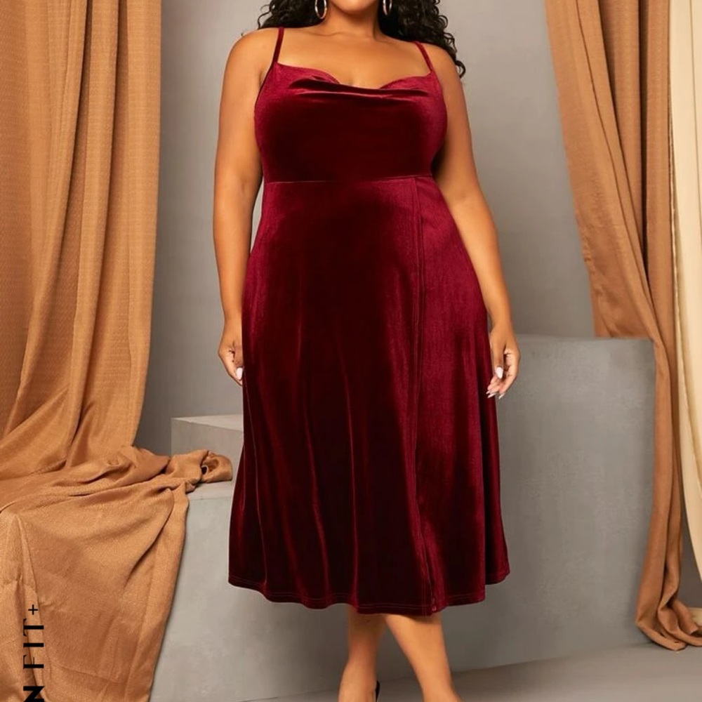Red Velvet midi length dress
